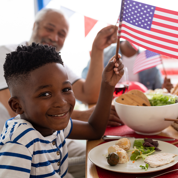 Family eating at potluck